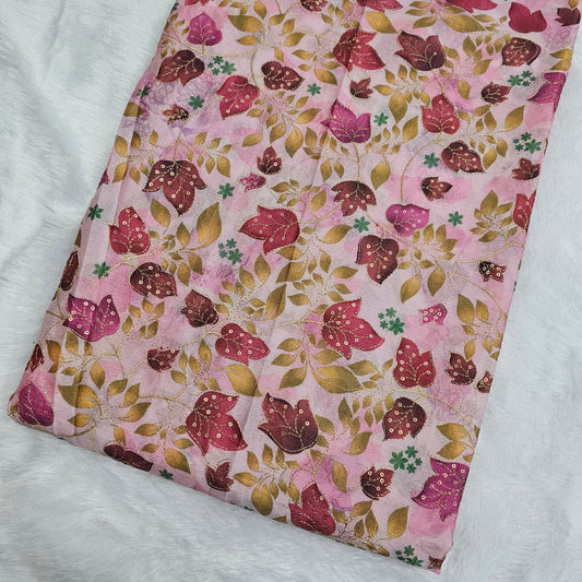Pink Chinon Position Embroidered With Print 44"