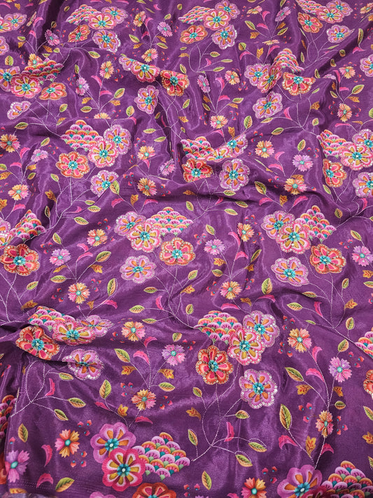 Wine Floral Chinon Position Print Fabric