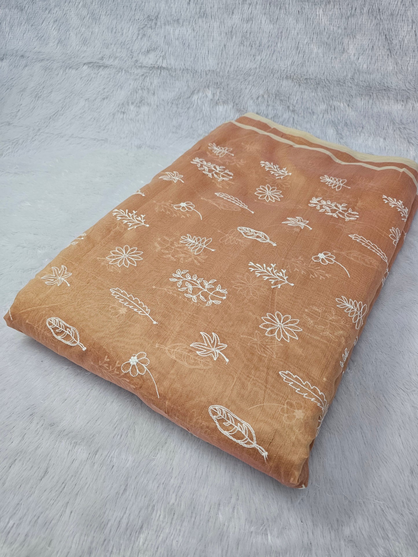 Peach Modal Chanderi Thread Embroidered 44"