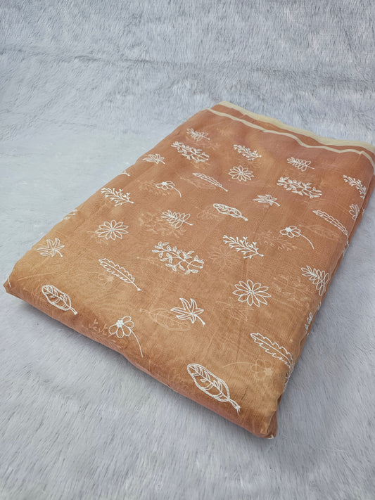 Peach Modal Chanderi Thread Embroidered 44"