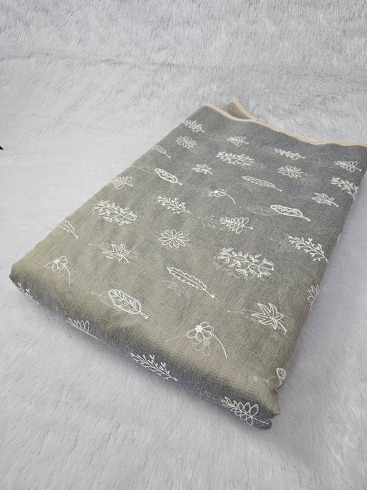 Grey Modal Chanderi Thread Embroidered