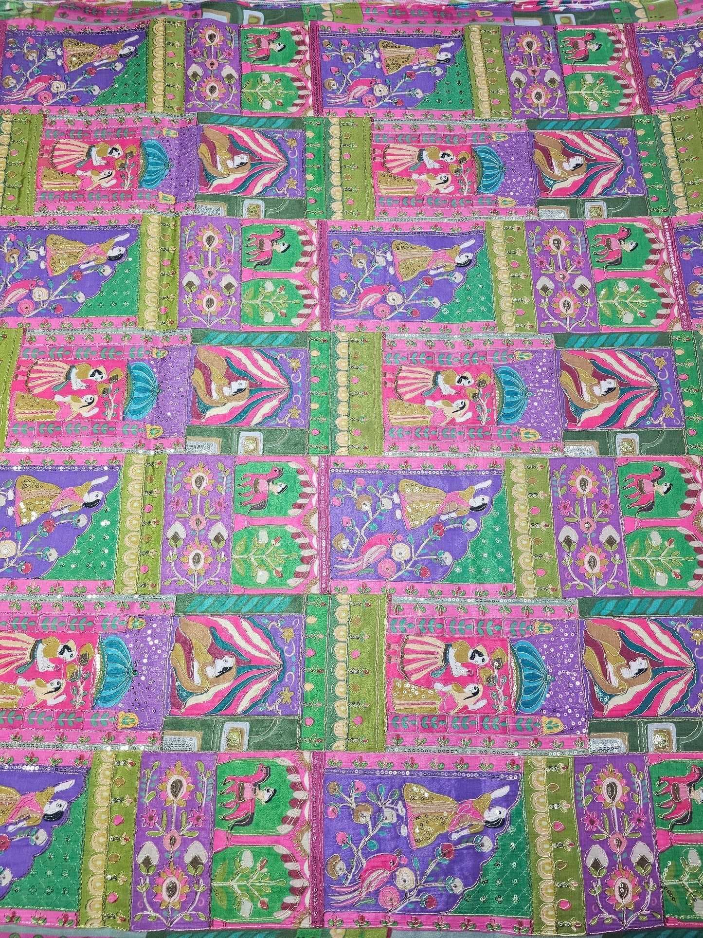 Multi Color Raja Rani Position Print On D-Natural Crepe Fabric