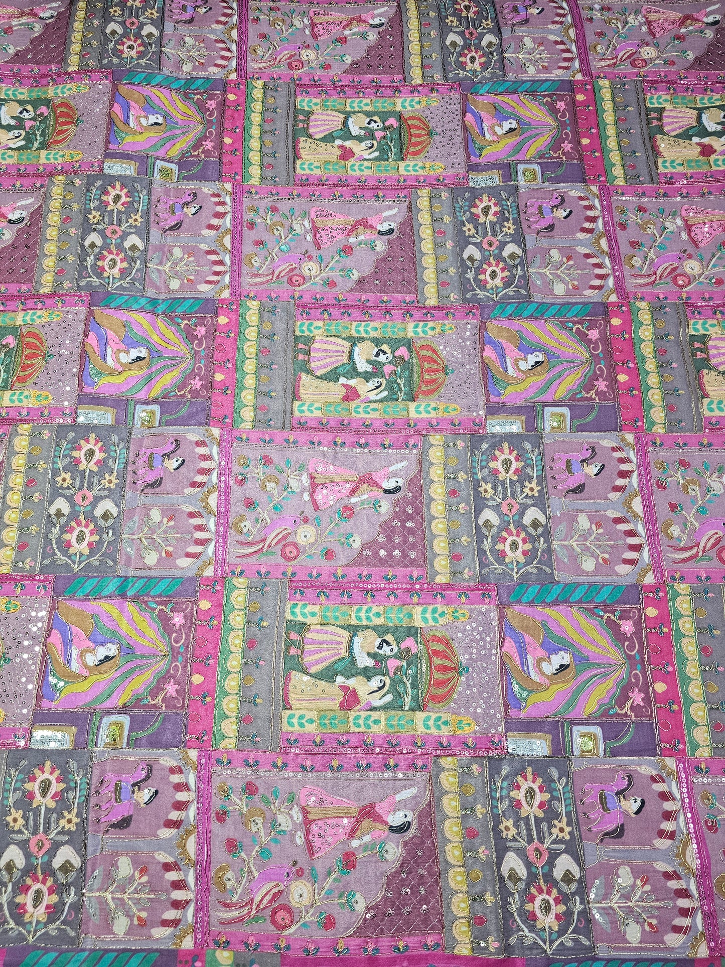 Multi Color Raja Rani Position Print D-Natural Crepe Fabric