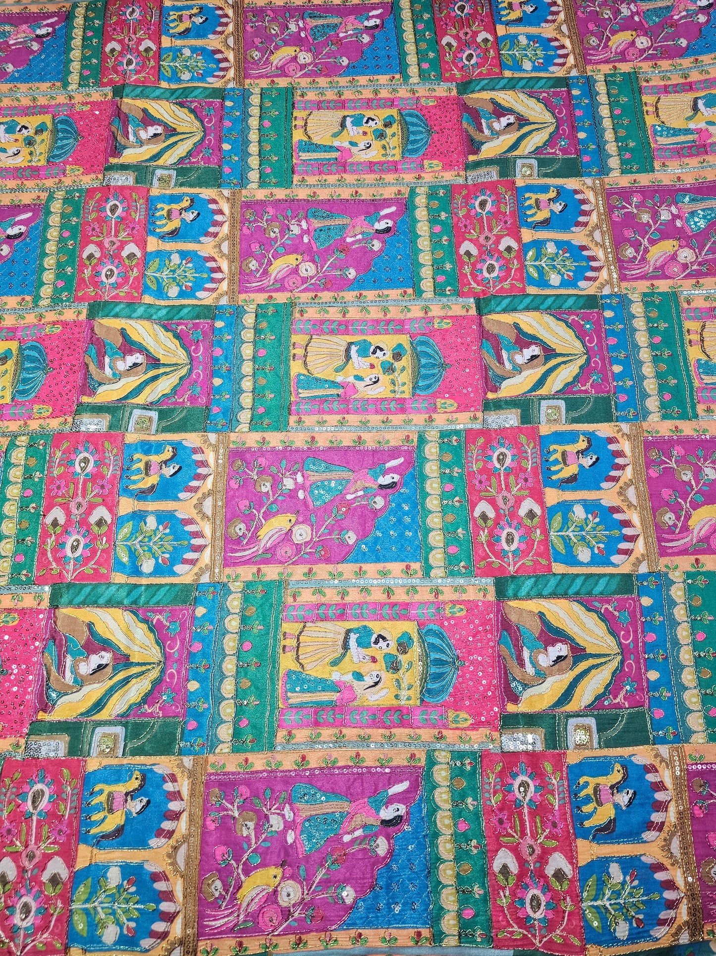 Multi Color Raja Rani Position Print D-Natural Crepe Fabric
