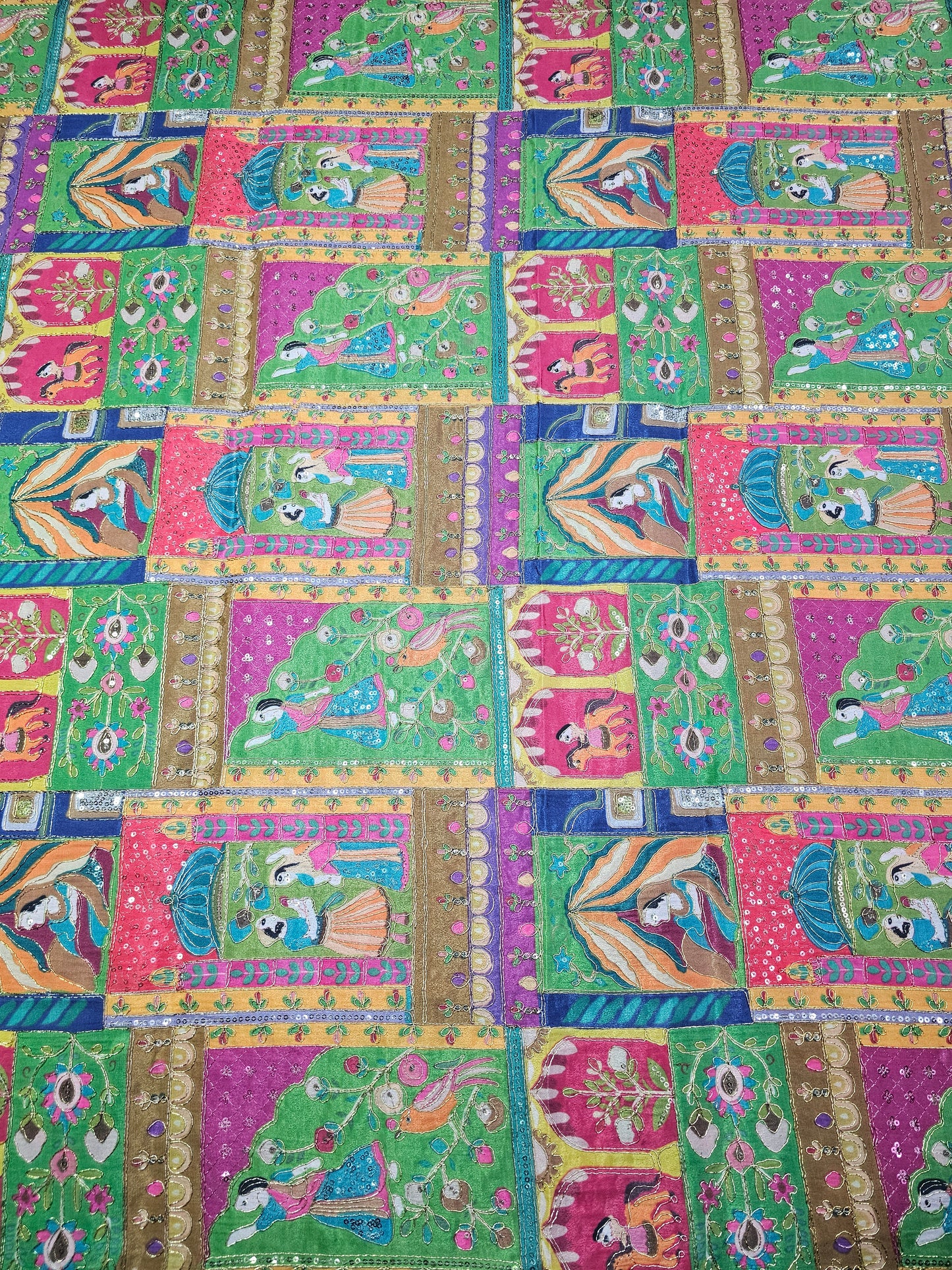 Multi Color Raja Rani Position Print On D-Natural Crepe Fabric