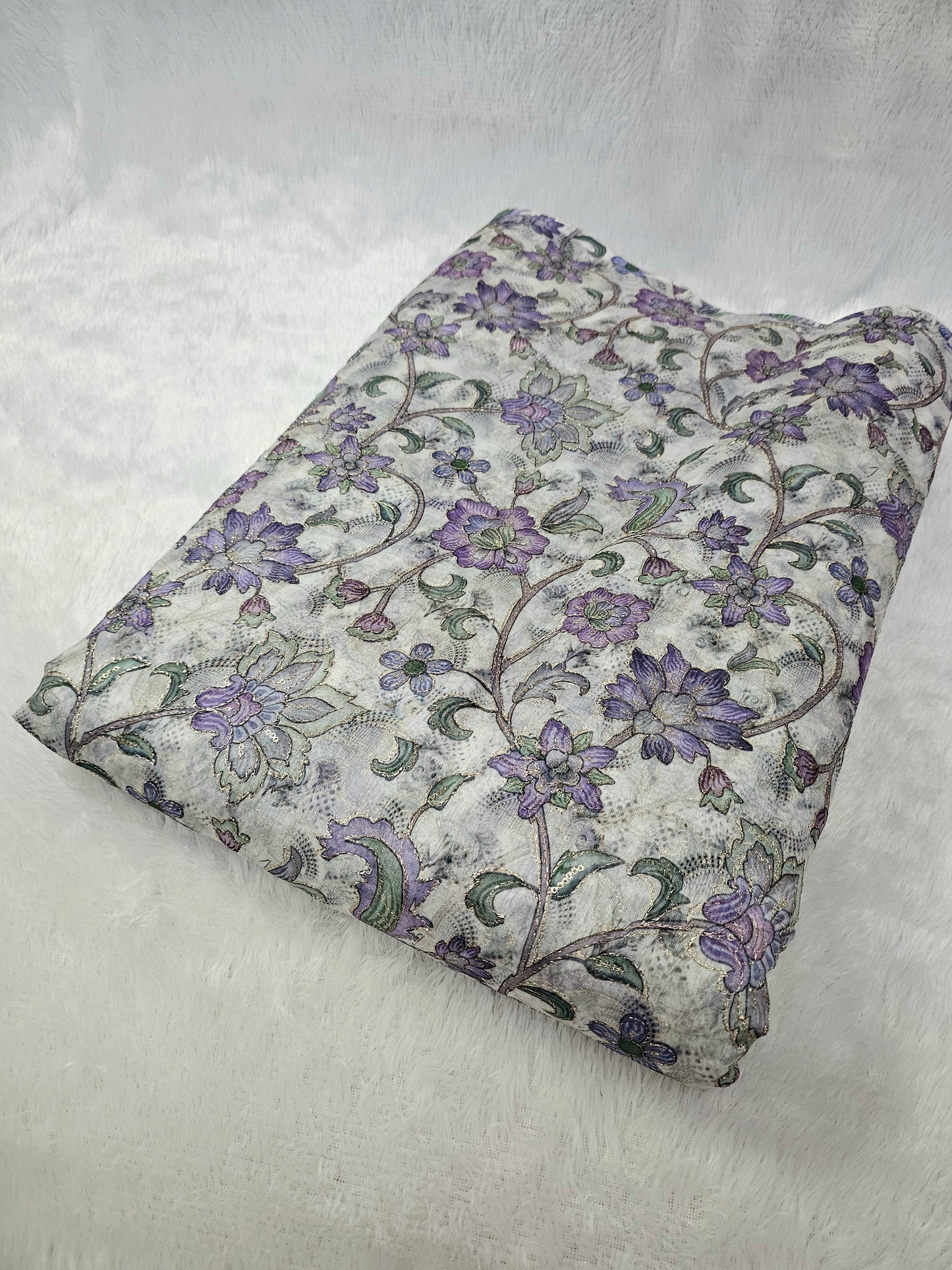 Floral Position Print On Tebby Organza Fabric