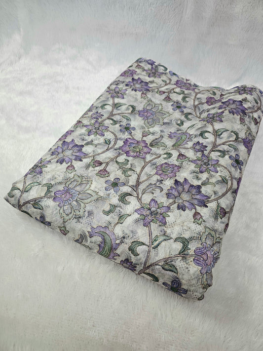 Floral Position Print On Tebby Organza Fabric