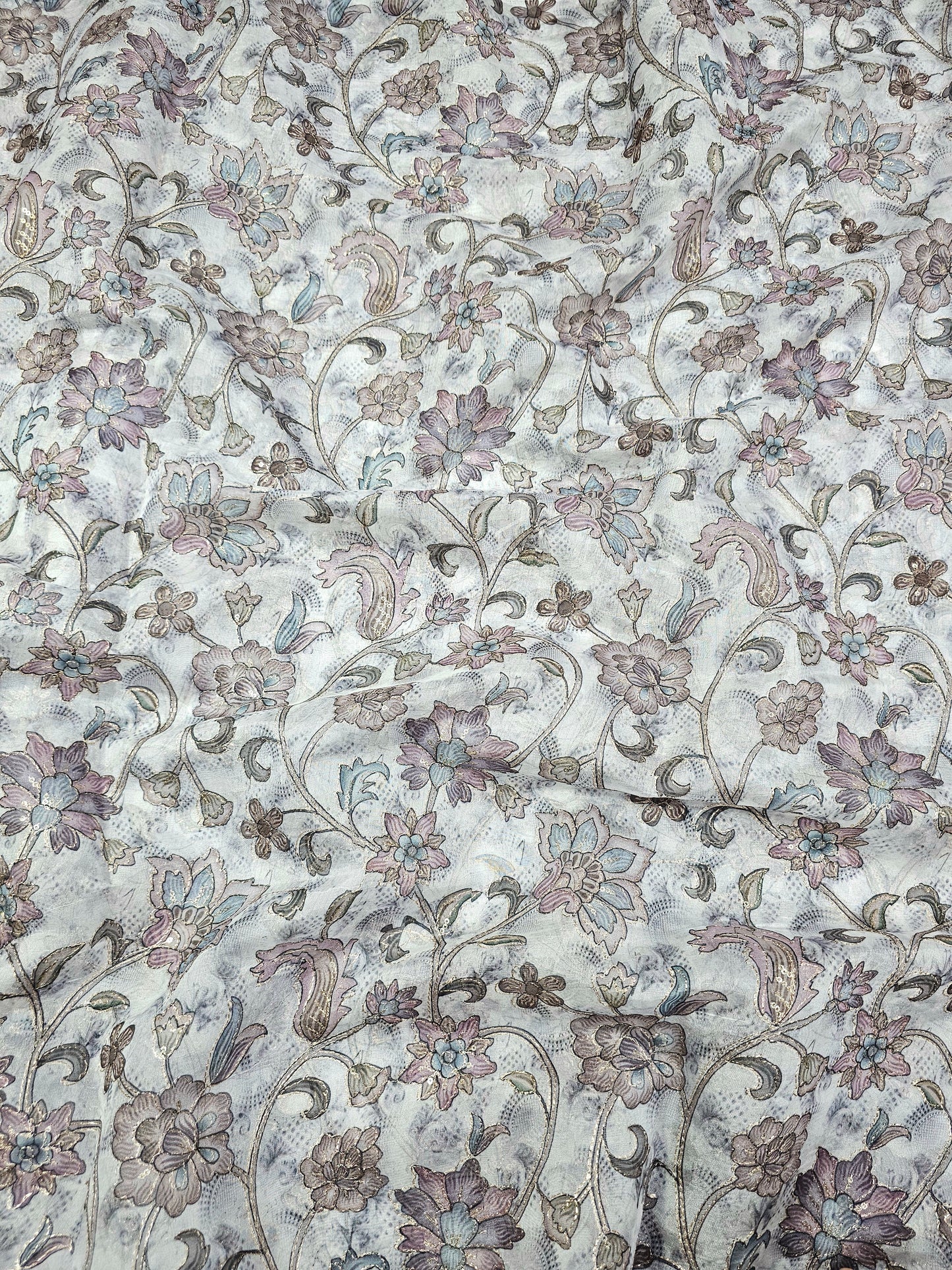 Floral Position Print On Tebby Organza Fabric