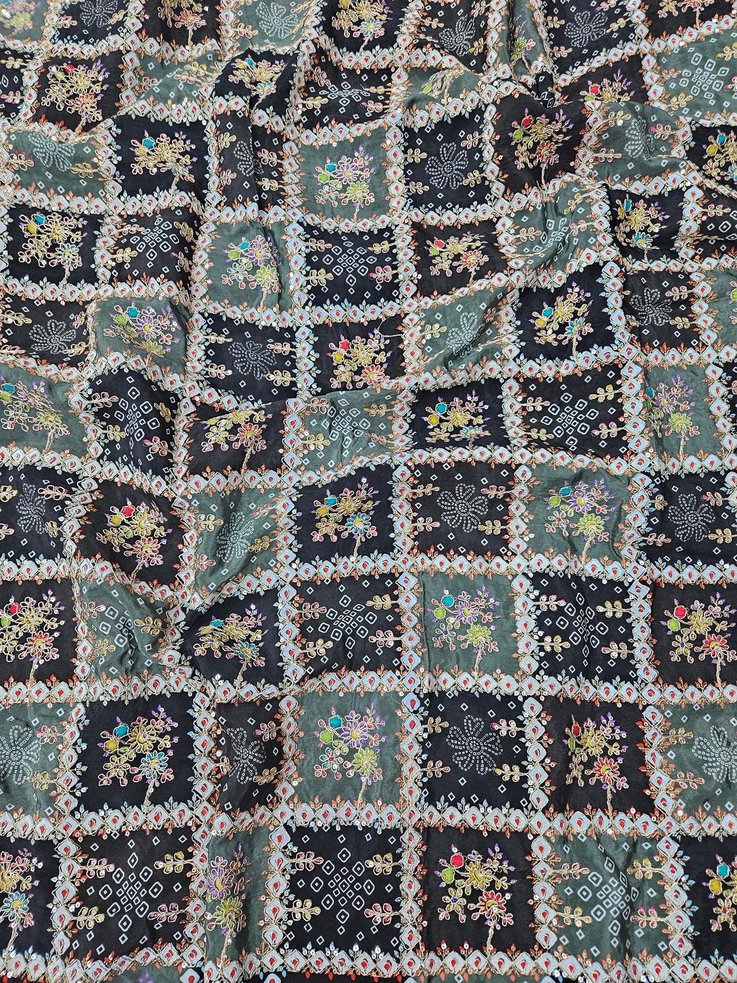 Black Bandhani Heavy Position Print On Pure Natural Crepe