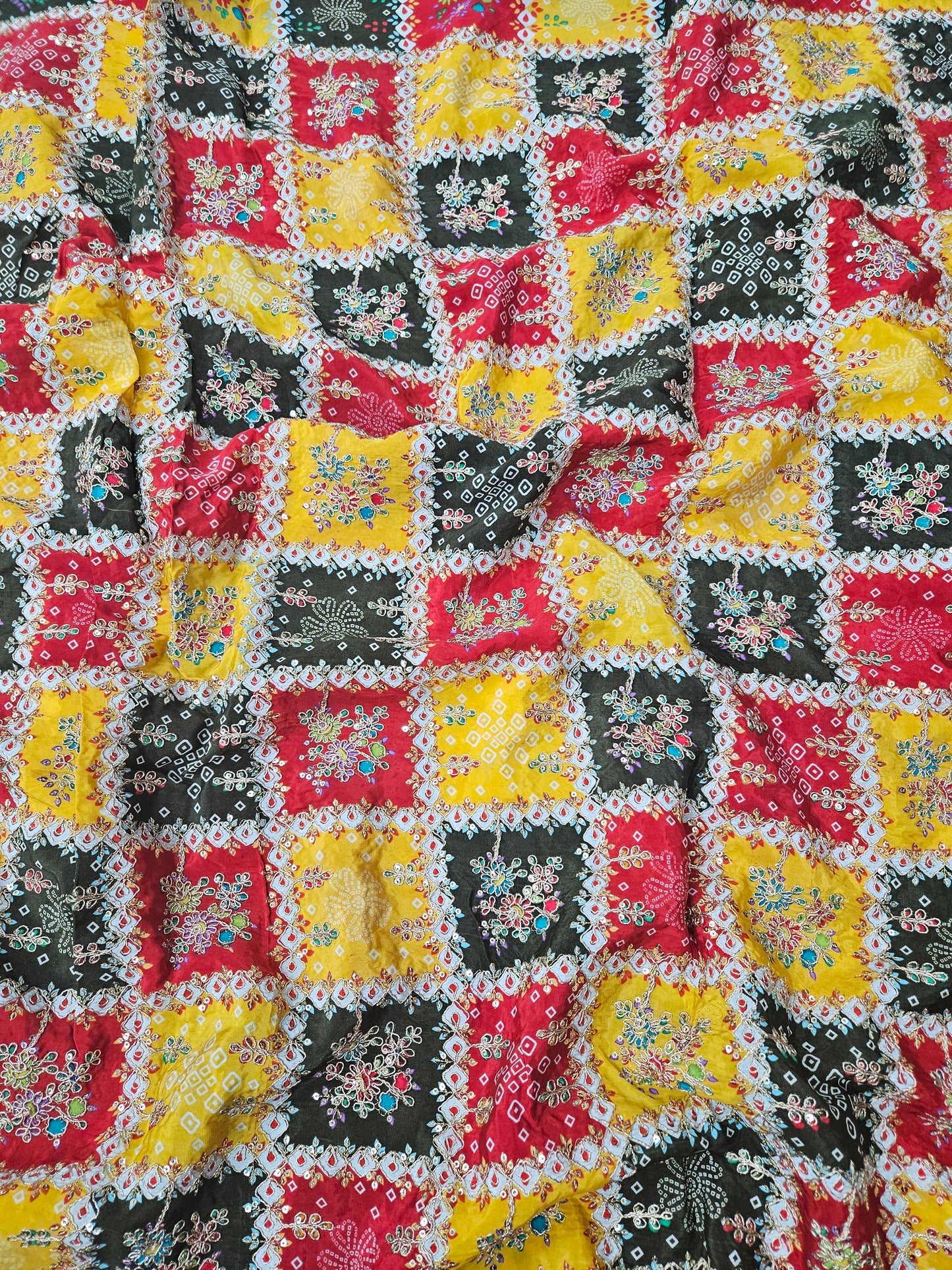 Yellow Bandhani Heavy Position Print On Pure Natural Crepe
