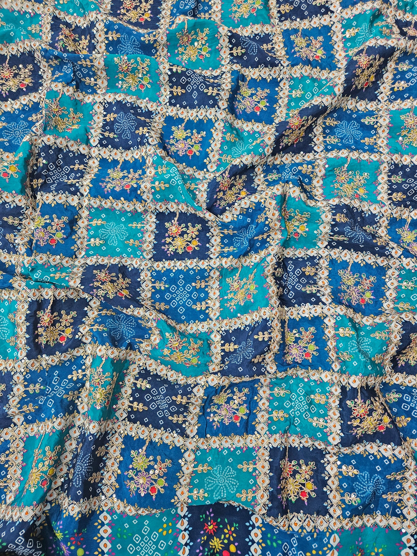 Blue Bandhani Heavy Position Print On Pure Natural Crepe