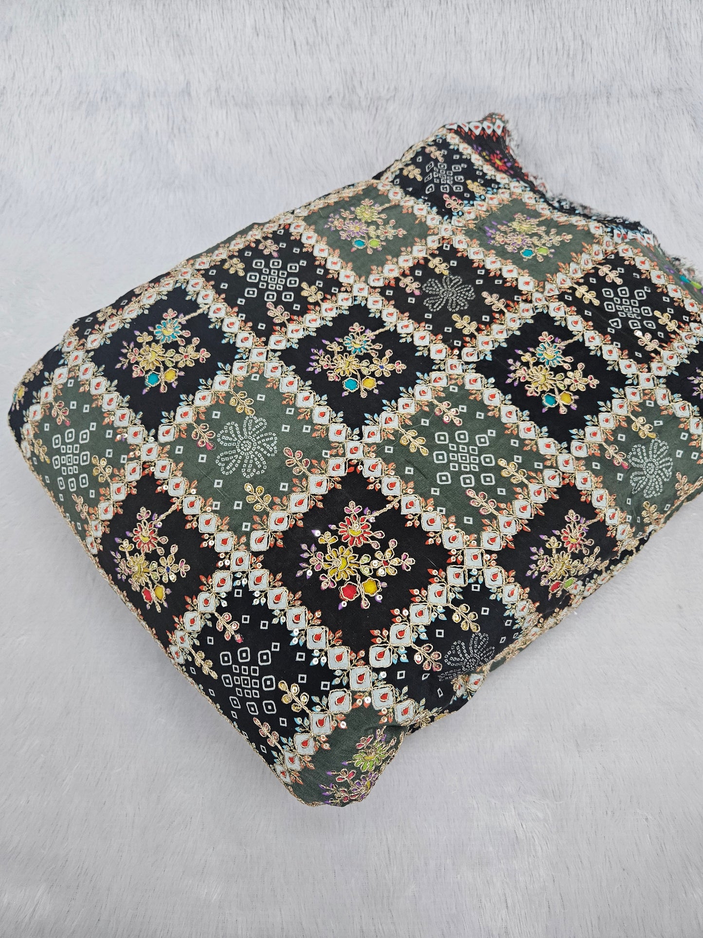 Black Bandhani Heavy Position Print On Pure Natural Crepe