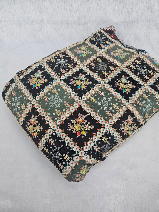 Black Bandhani Heavy Position Print On Pure Natural Crepe