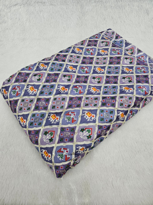 Lavender Patola D-Natural Crepe Position Print