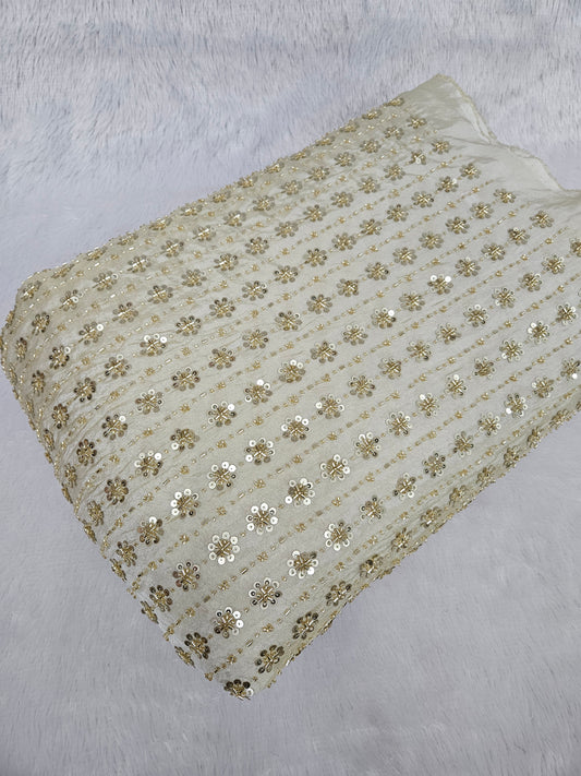 Dyeable Viscose Shimmer Cosmos With Heavy Cut Dana Handwork Beads Embroidered 44"