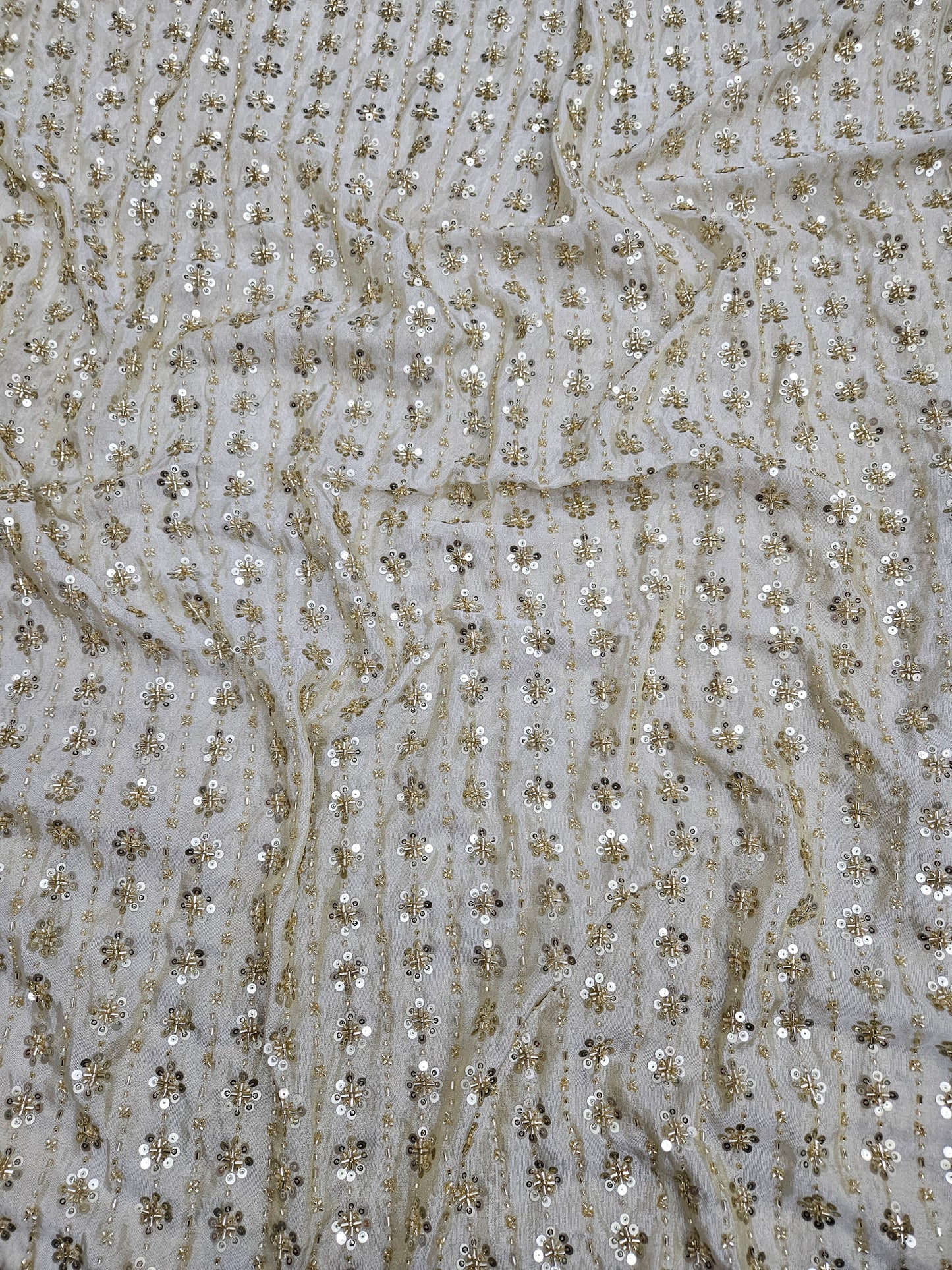 Dyeable Viscose Shimmer Cosmos With Heavy Cut Dana Handwork Beads Embroidered 44"