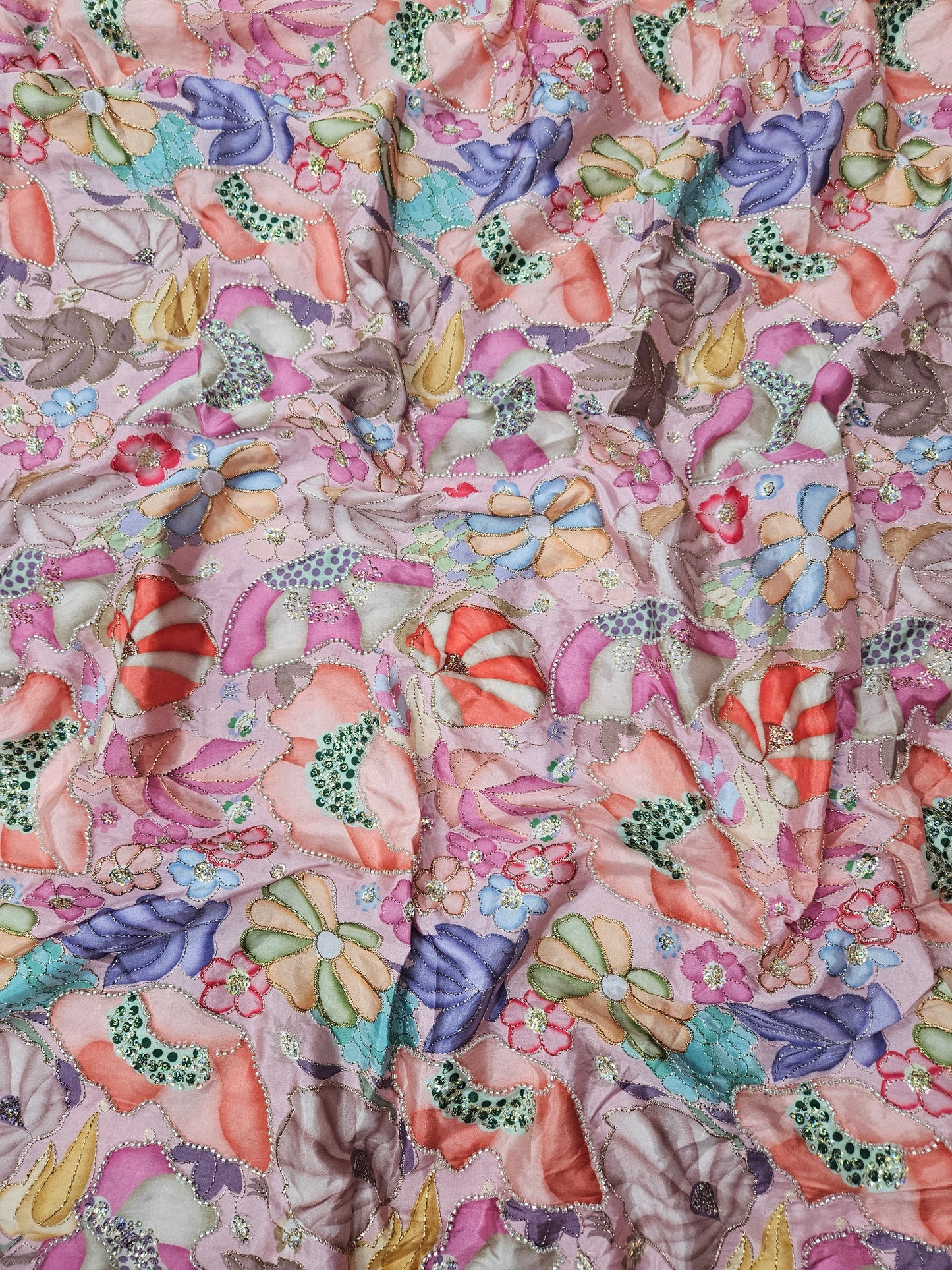 Dusty Pink D Natural Crepe Placement Position Cut Dana Handwork Beads With Embroidered 44"