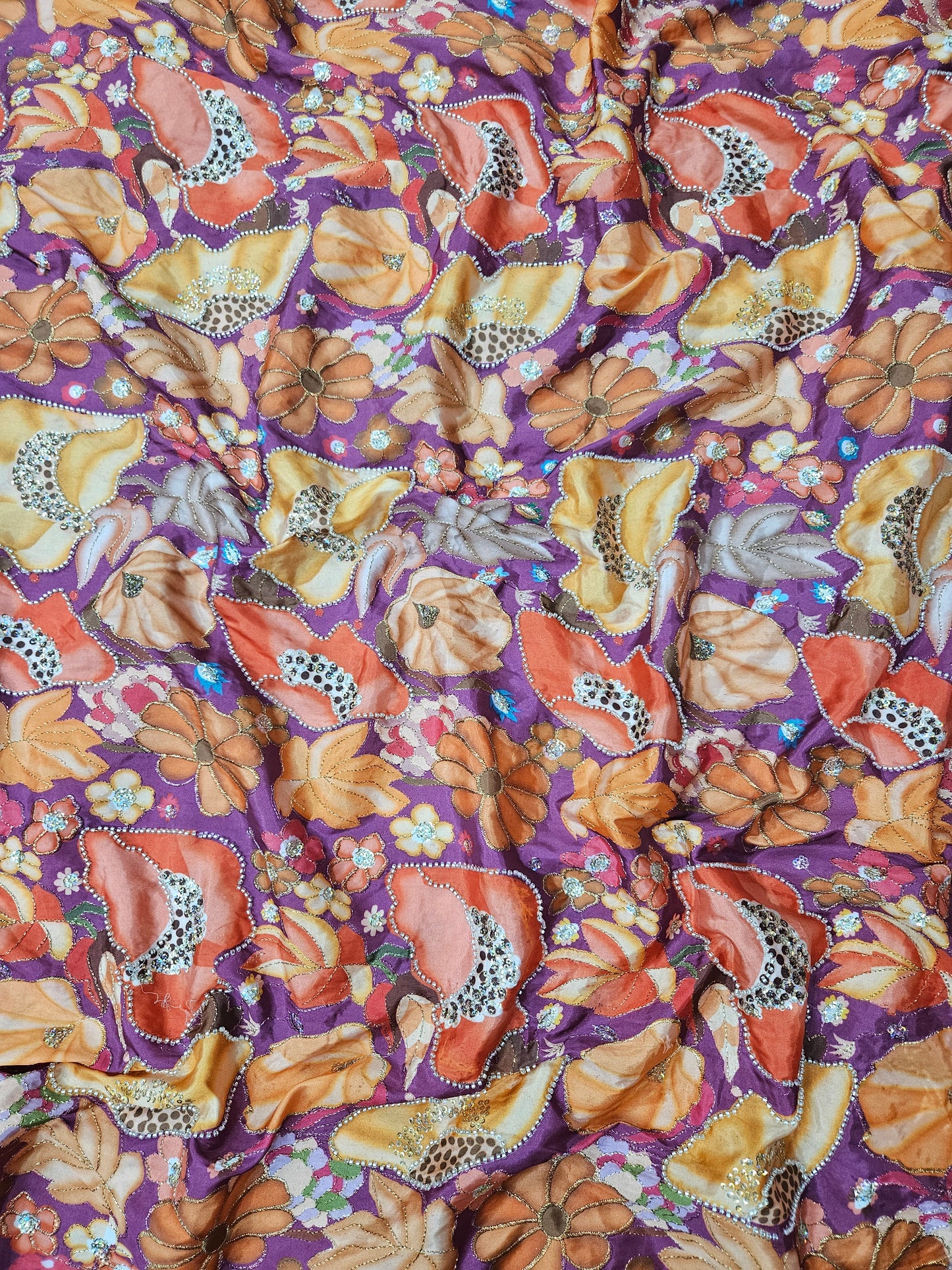 Wine D Natural Crepe Placement Position Cut Dana Handwork Brads With Embroidered 44"