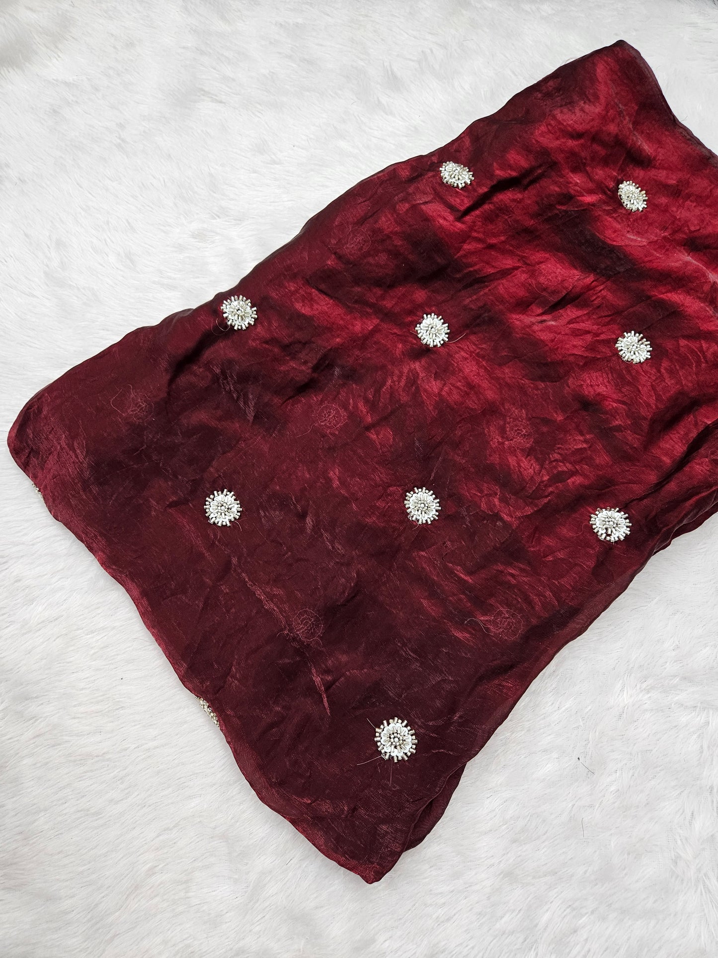 3.00 Meters Space Silk Handwork Beads Embroidery Cut Piece