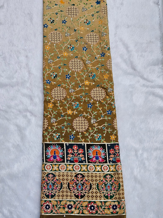4.00 Meters Pure Viscose Natural Crepe Daman Work Full Piece