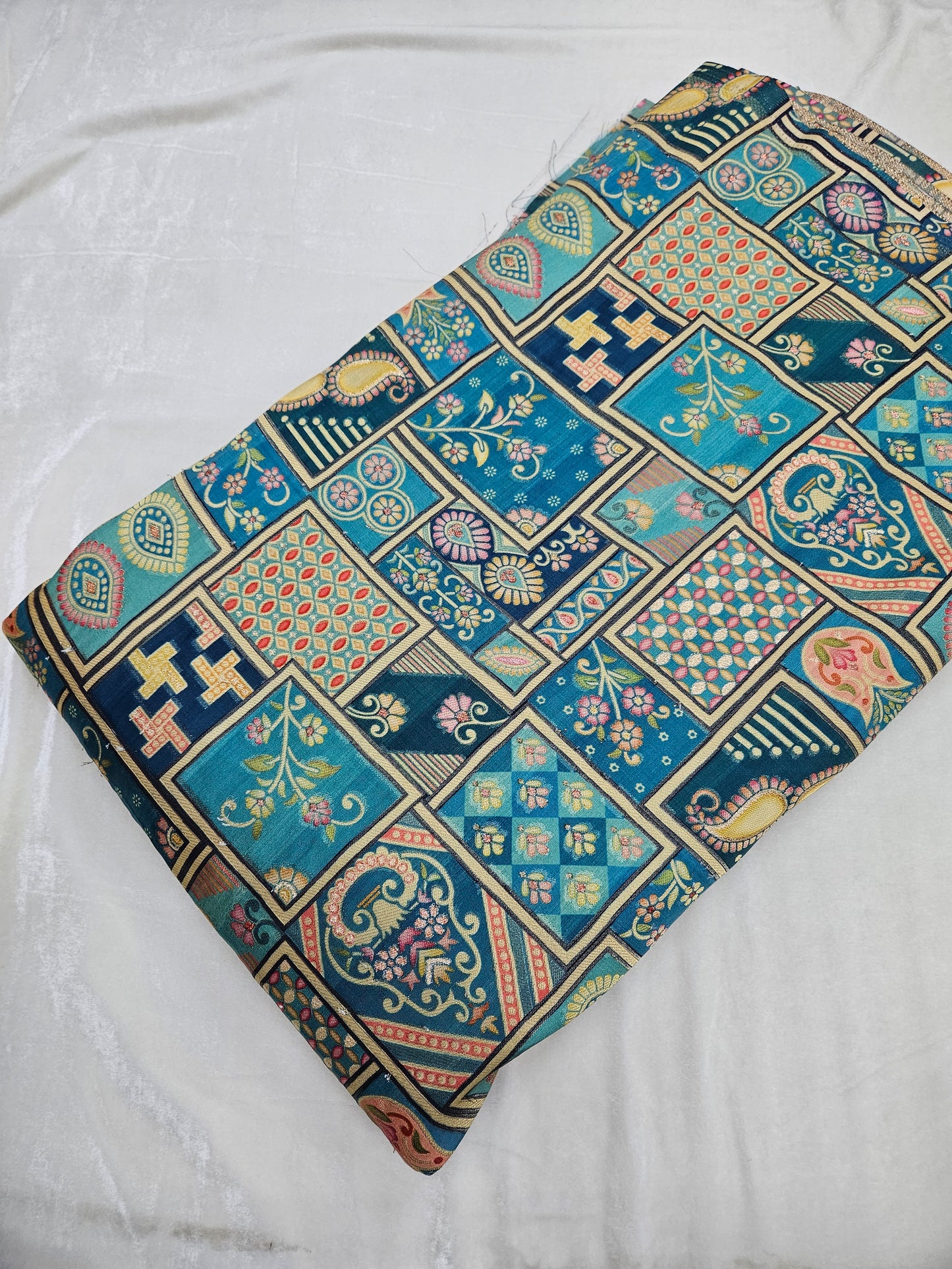 Rama Green Dola Silk Jaquard Position Print 44"