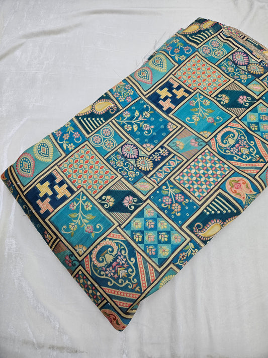 Rama Green Dola Silk Jaquard Position Print 44"