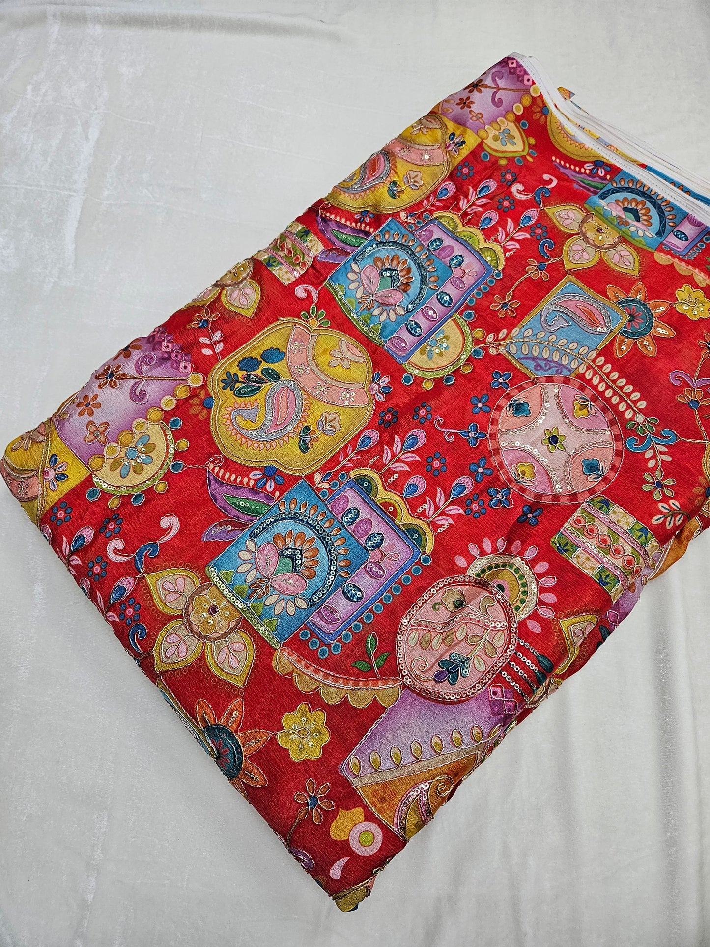 Red Chinon Position Embroidered With Print 44"