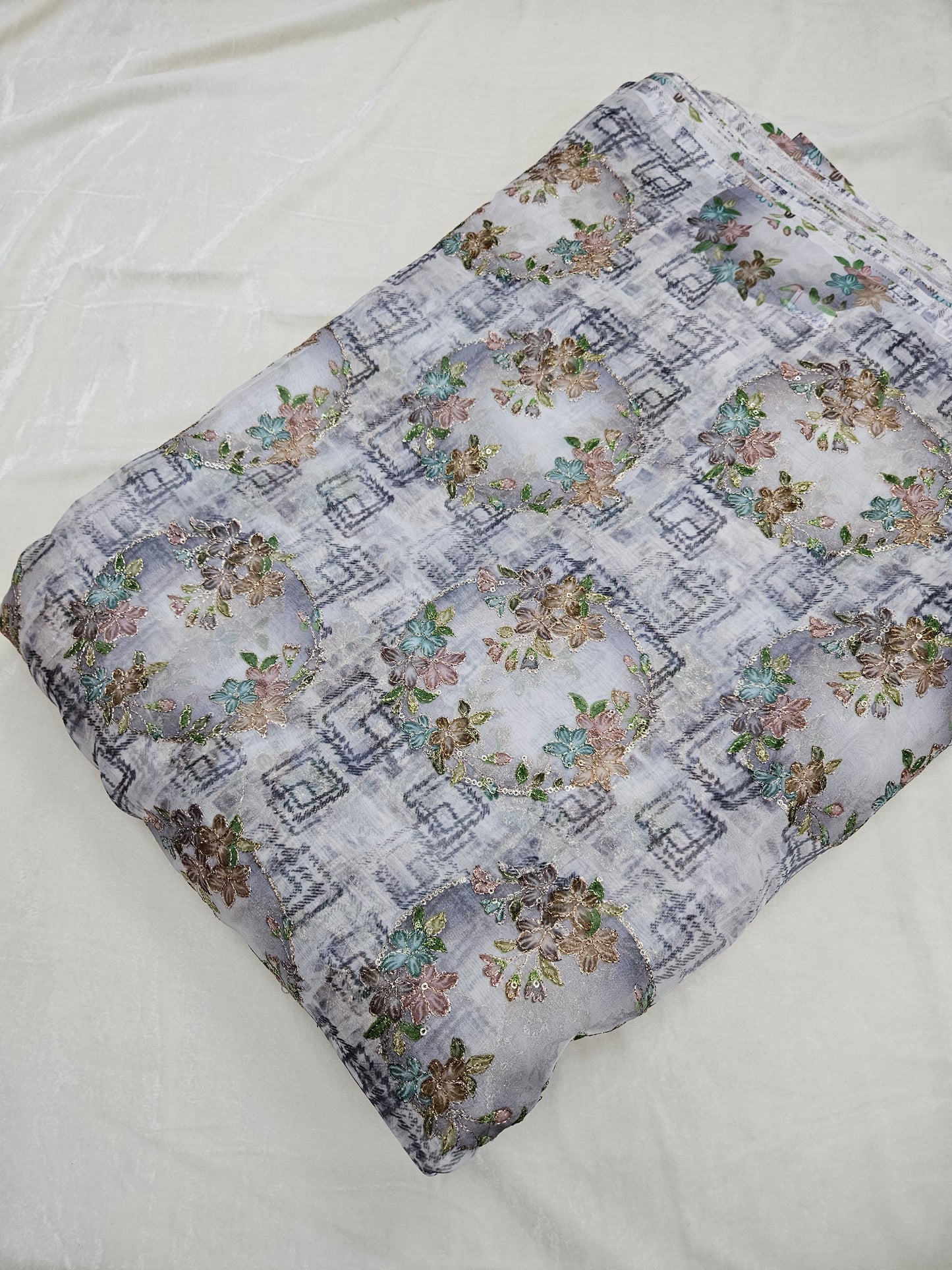 Organza Position Embroidery With Print 44"
