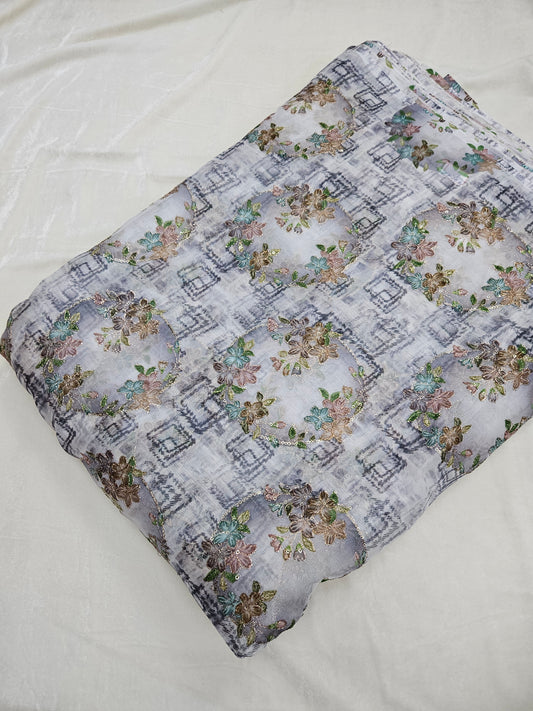 Organza Position Embroidery With Print 44"