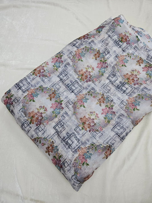 Organza Position Embroidery With Print 44"