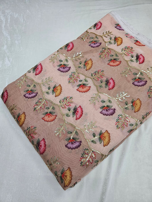 Modal Chanderi Position Embroidered With Print  44"