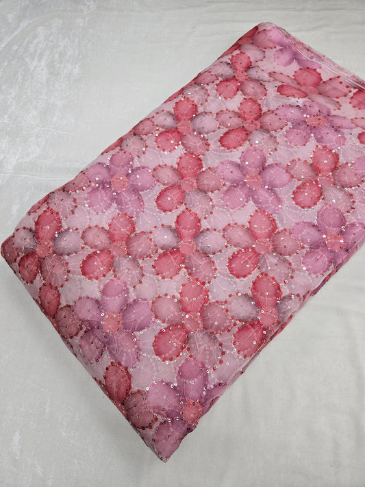 Pink Organza Position Embroidered With Print 44"