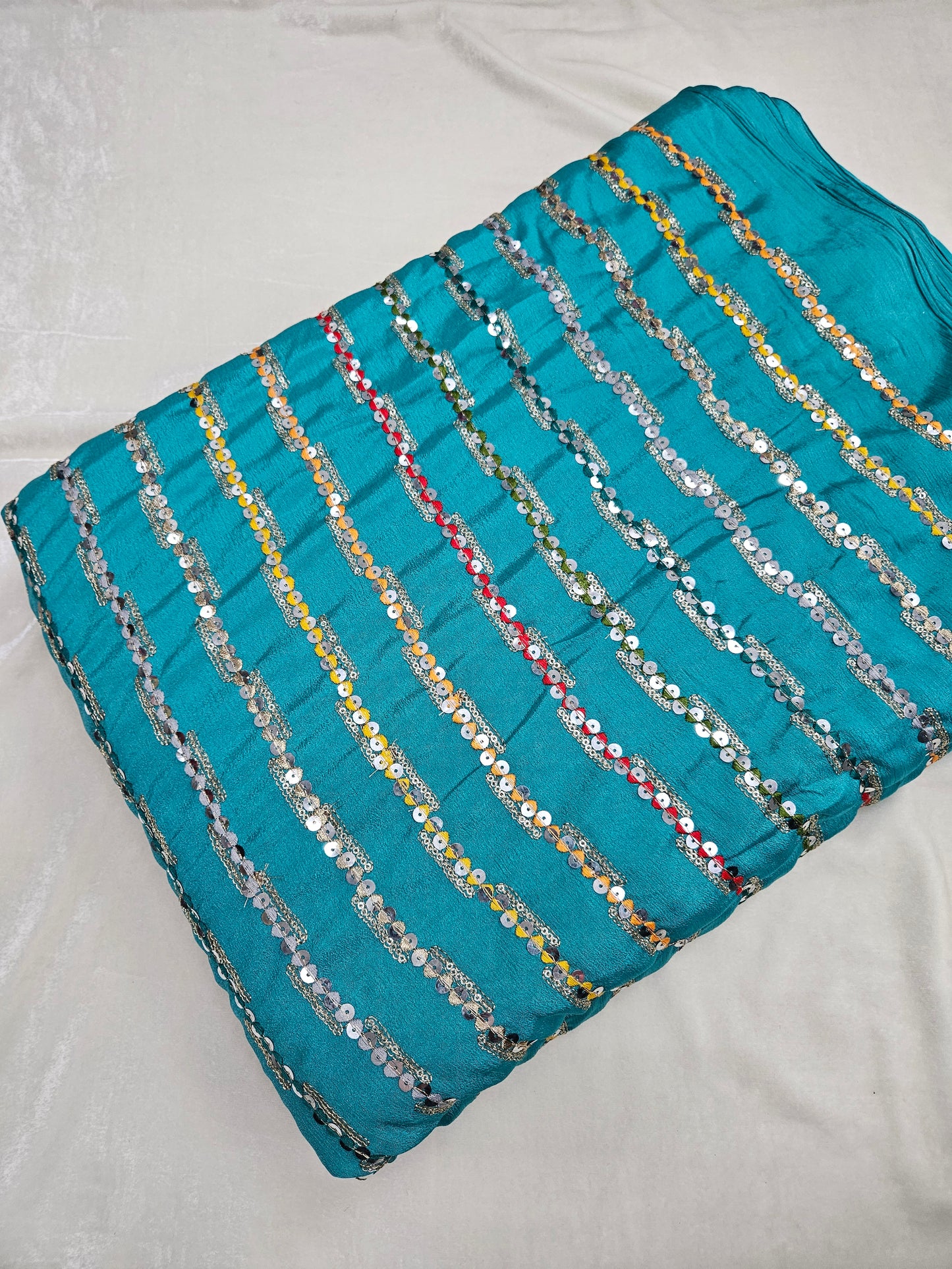 Rama Green Soft Chinon Multi Sequins Embroidery 44"