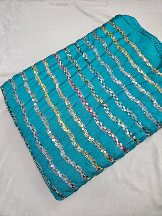 Rama Green Soft Chinon Multi Sequins Embroidery 44"