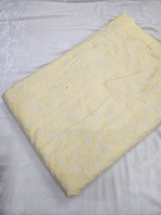Yellow Cambric Cotton Jaal Thread Work 44"