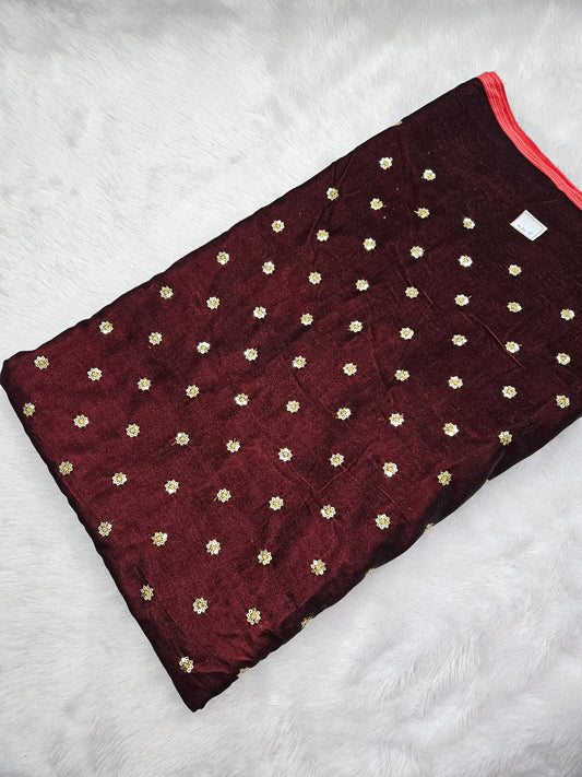 3.40 Meters Velvet Sequins Butti Embroidery Cut Piece