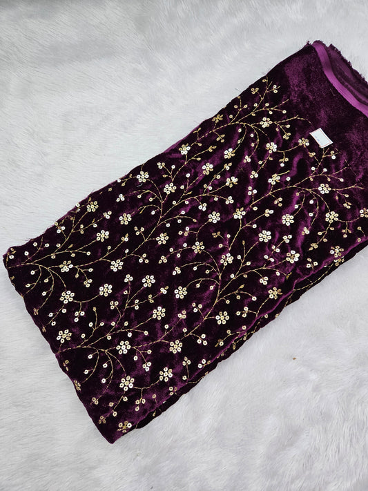 1.00 Meters Velvet Sequins Embroidered Cut Piece