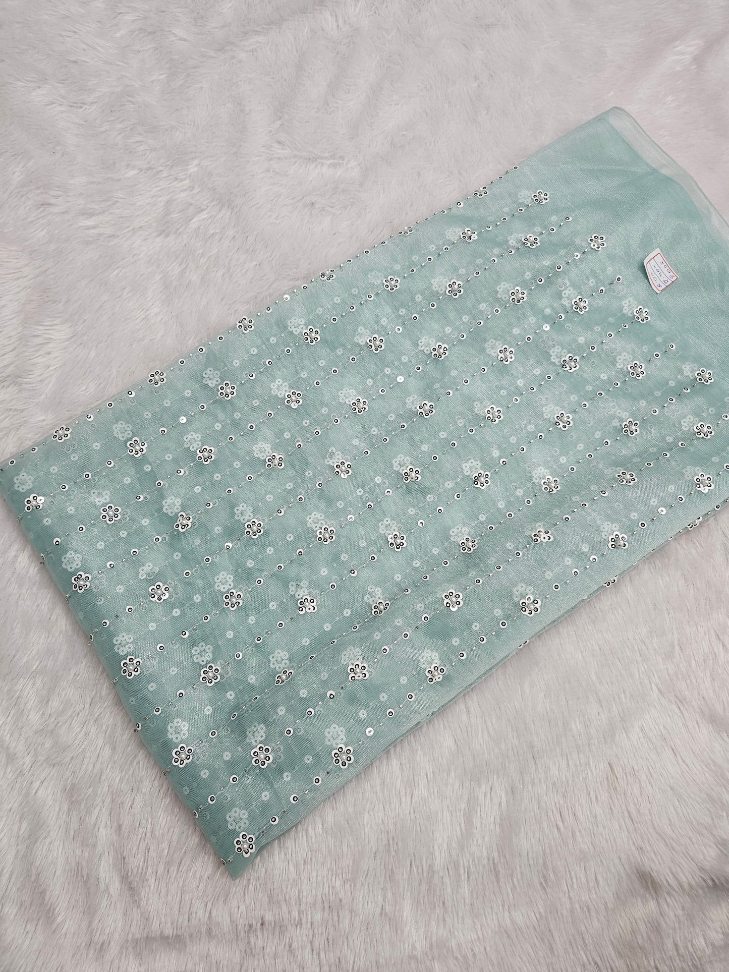 2.00 Meters Twill Net Beads Embroidered Cut Piece