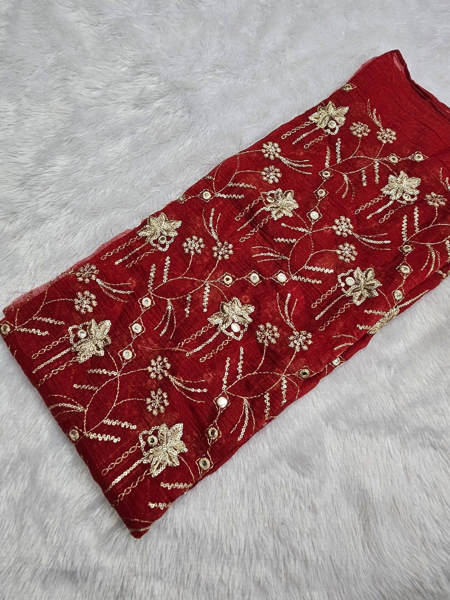 1.00 Meters Crunchy Organza Zari Embroidered Cut Piece