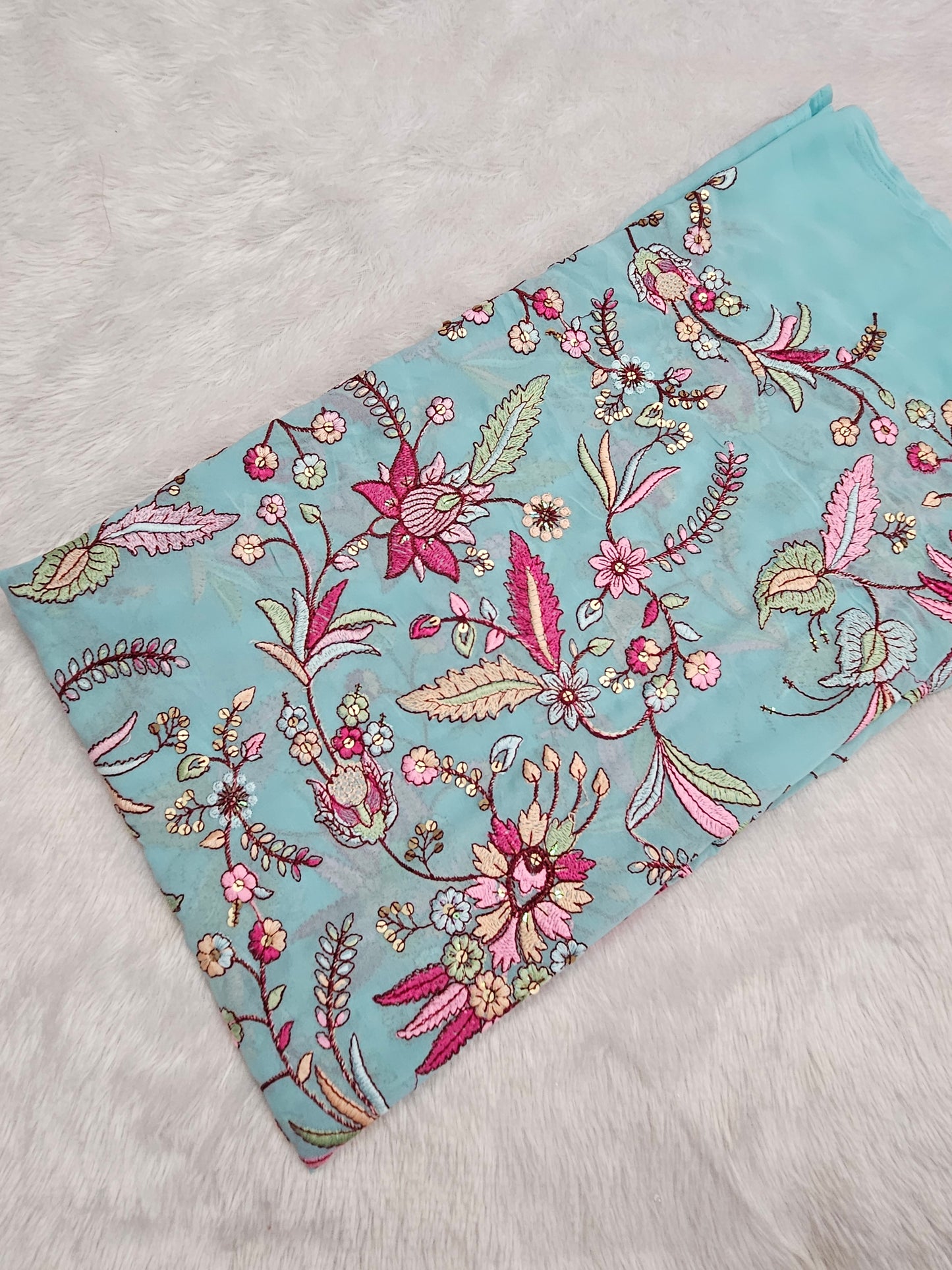 1.50 Meters Faux Georgette Multi Thread Embroidered Cut Piece