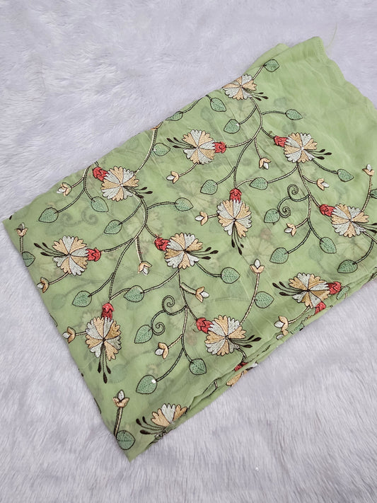 2.00 Meters Faux Georgette Mukti Thread Embroidered Cut Piece