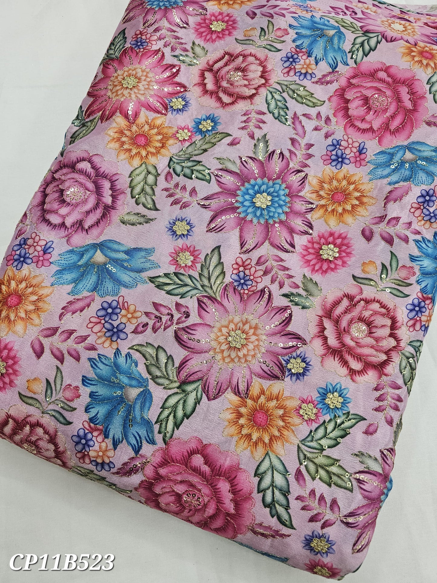 Pink Chinon Position Embroidered With Print 44"