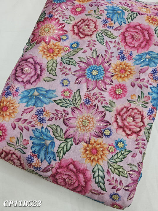 Pink Chinon Position Embroidered With Print 44"