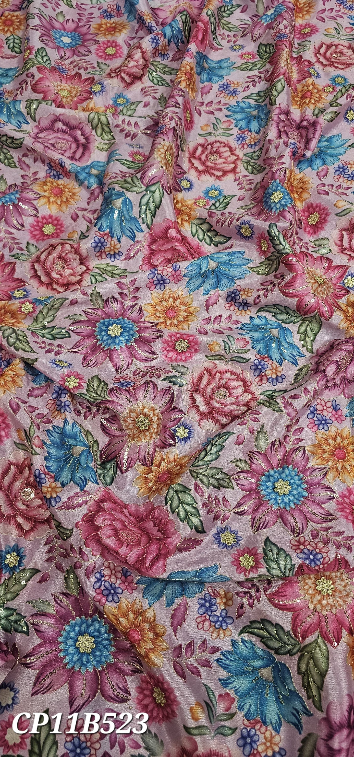 Pink Chinon Position Embroidered With Print 44"