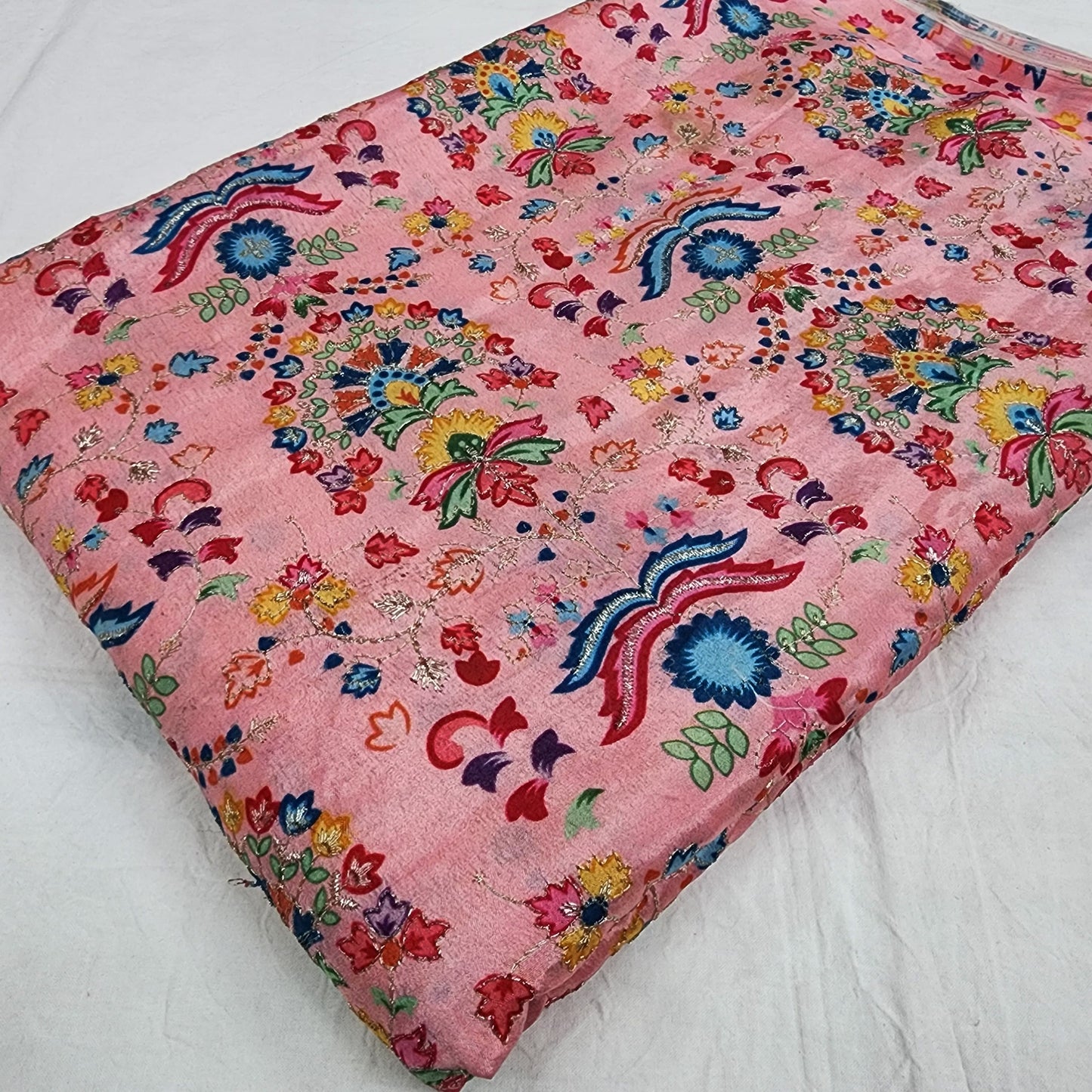 Pink Chinon Position Embroidered With Print 44"
