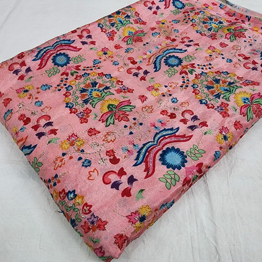 Pink Chinon Position Embroidered With Print 44"