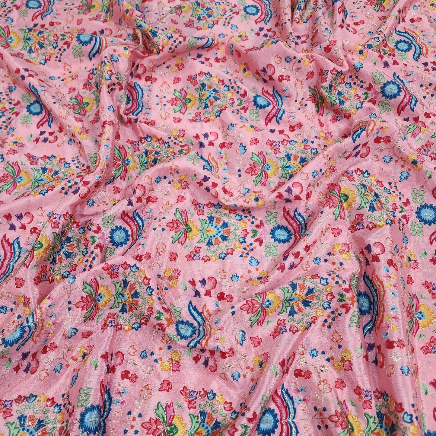 Pink Chinon Position Embroidered With Print 44"