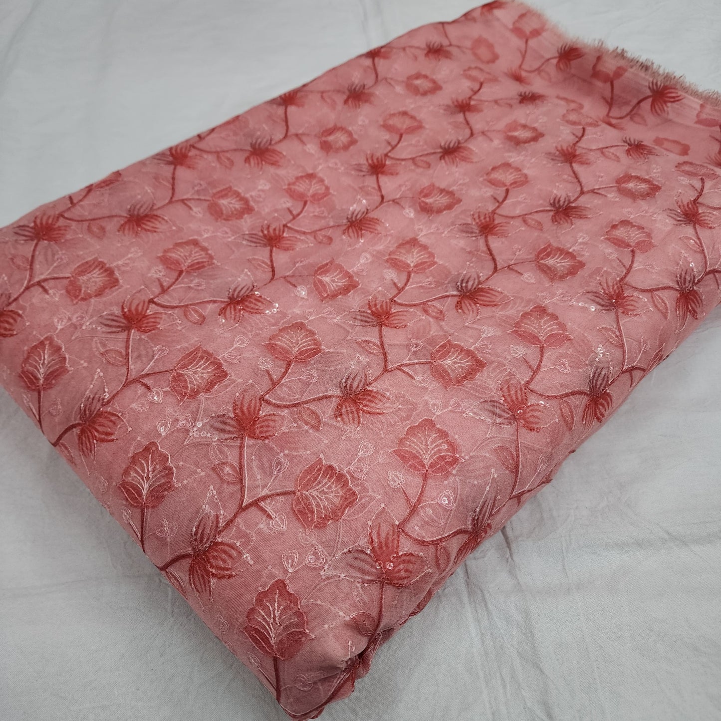 Peach Organza Position Embroidered With Print 44"