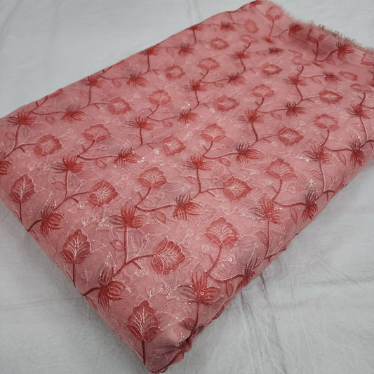 Peach Organza Position Embroidered With Print 44"