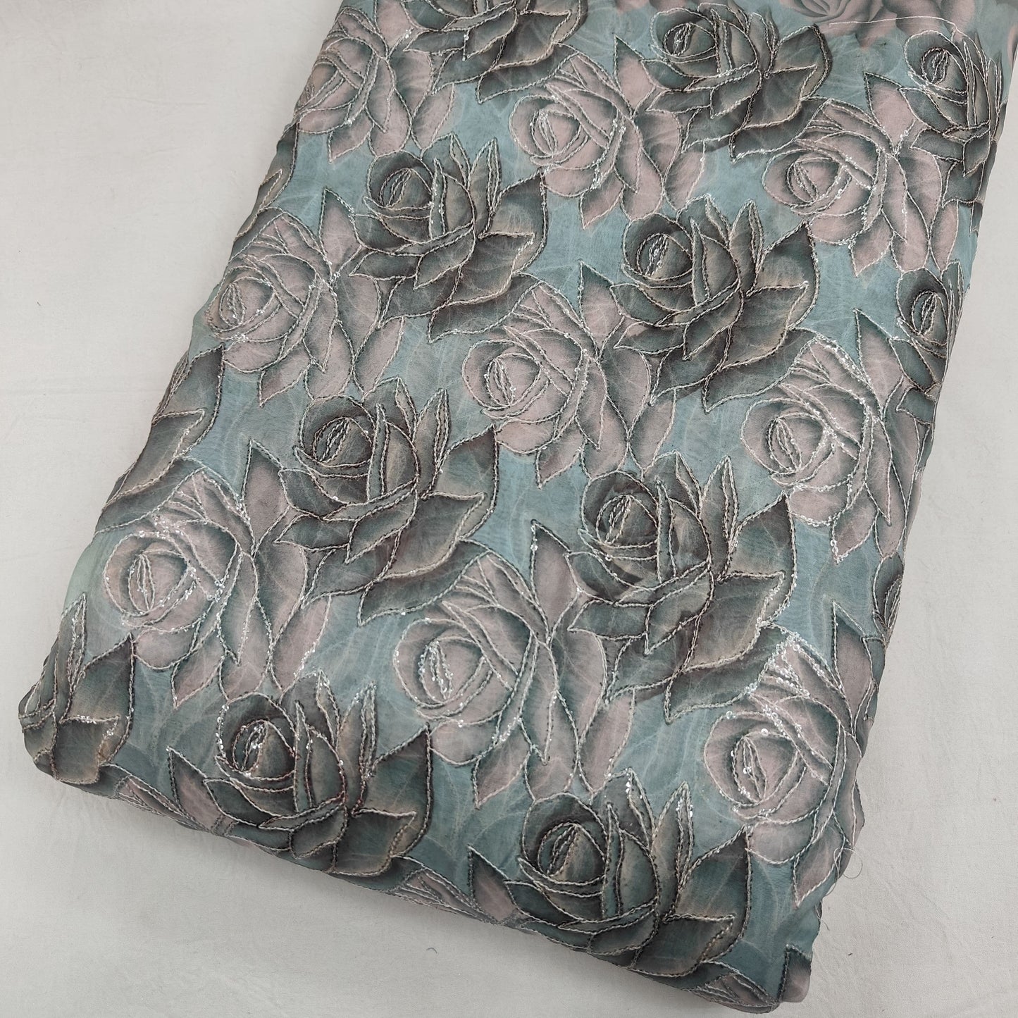 Organza Position Embroidery With Print 44"
